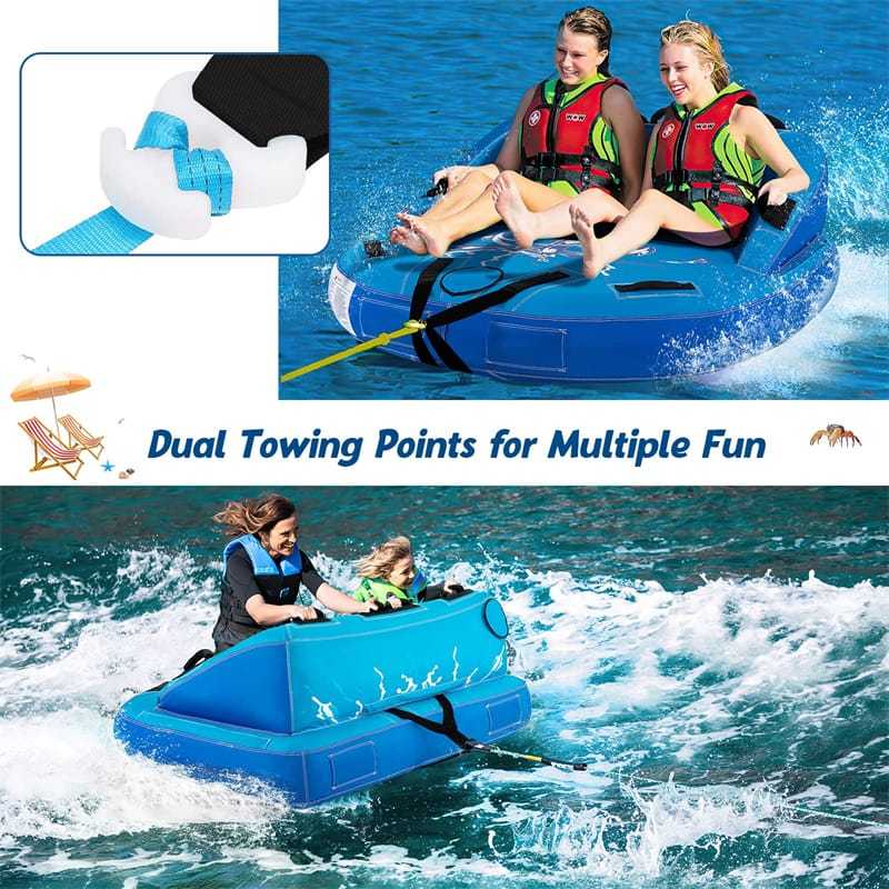 Inflatable Towable Tube for Boating, 1-2 Person Water Sports Towable Sofa Style Pull Boat Tube with Drainage & Dual Tow Points