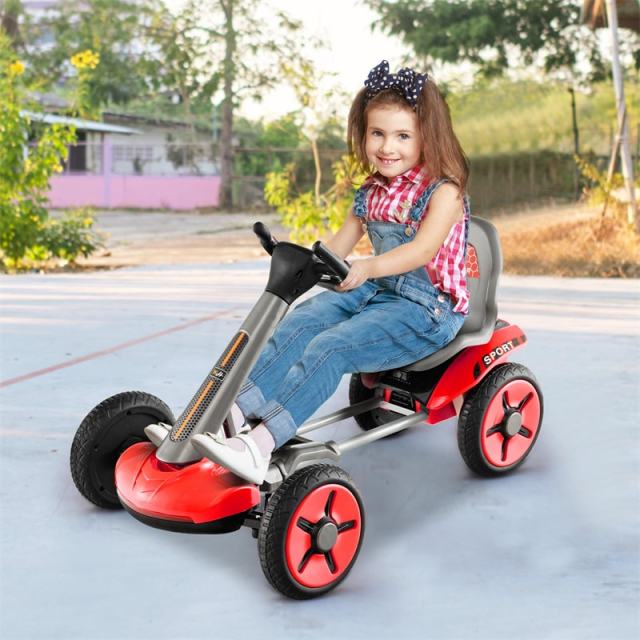 Kids Foldable Pedal Go Kart 12V Electric Pedal Car Ride-On Toy with Adjustable Steering Wheels & Seat