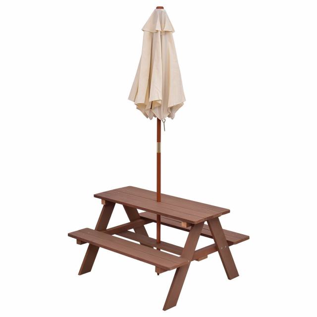 Kids Picnic Table, Outdoor Wooden Children Table & Bench Set with Removable Umbrella, Kids Patio Furniture Activity Table & Chair for Garden Backyard