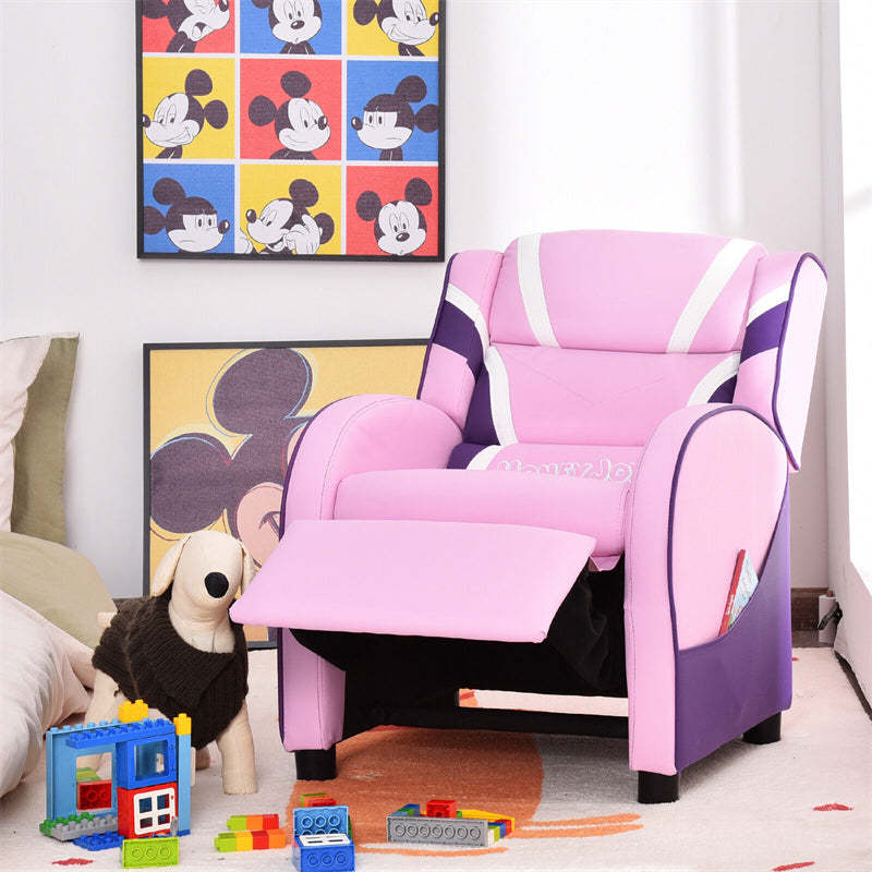 Kids Recliner Chair, Adjustable Gaming Recliner with Footrest, Headrest, Lumbar Support & Side Pockets, Ergonomic Leather Sofa for Boys Girls