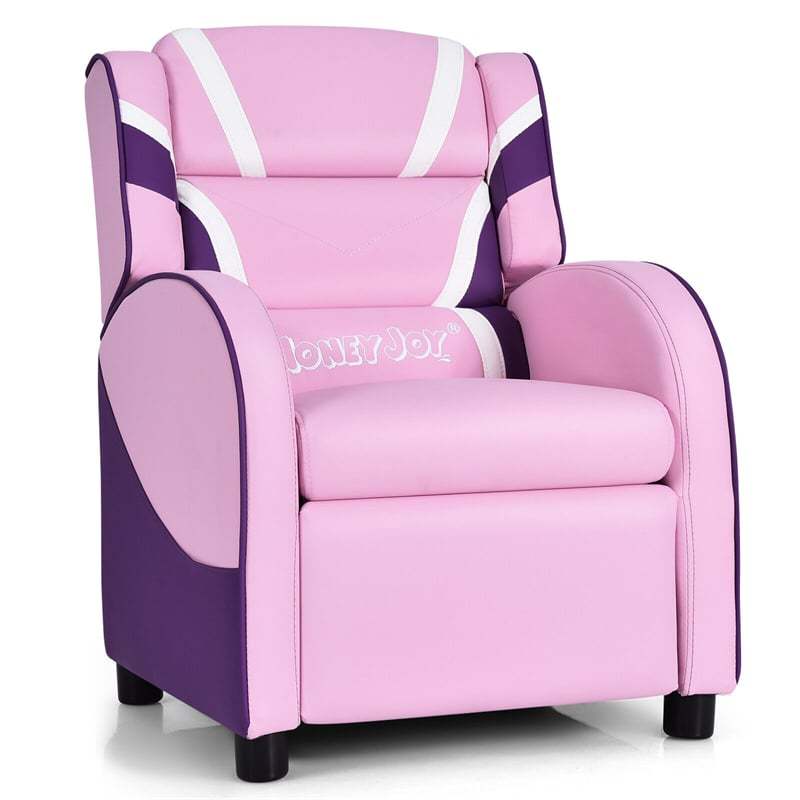 Kids Recliner Chair, Adjustable Gaming Recliner with Footrest, Headrest, Lumbar Support & Side Pockets, Ergonomic Leather Sofa for Boys Girls