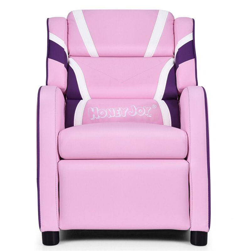 Kids Recliner Chair, Adjustable Gaming Recliner with Footrest, Headrest, Lumbar Support & Side Pockets, Ergonomic Leather Sofa for Boys Girls