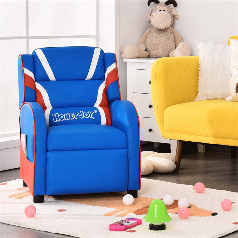 Kids Recliner Chair, Adjustable Gaming Recliner with Footrest, Headrest, Lumbar Support & Side Pockets, Ergonomic Leather Sofa for Boys Girls