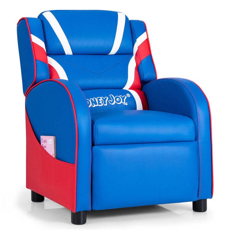 Kids Recliner Chair, Adjustable Gaming Recliner with Footrest, Headrest, Lumbar Support & Side Pockets, Ergonomic Leather Sofa for Boys Girls