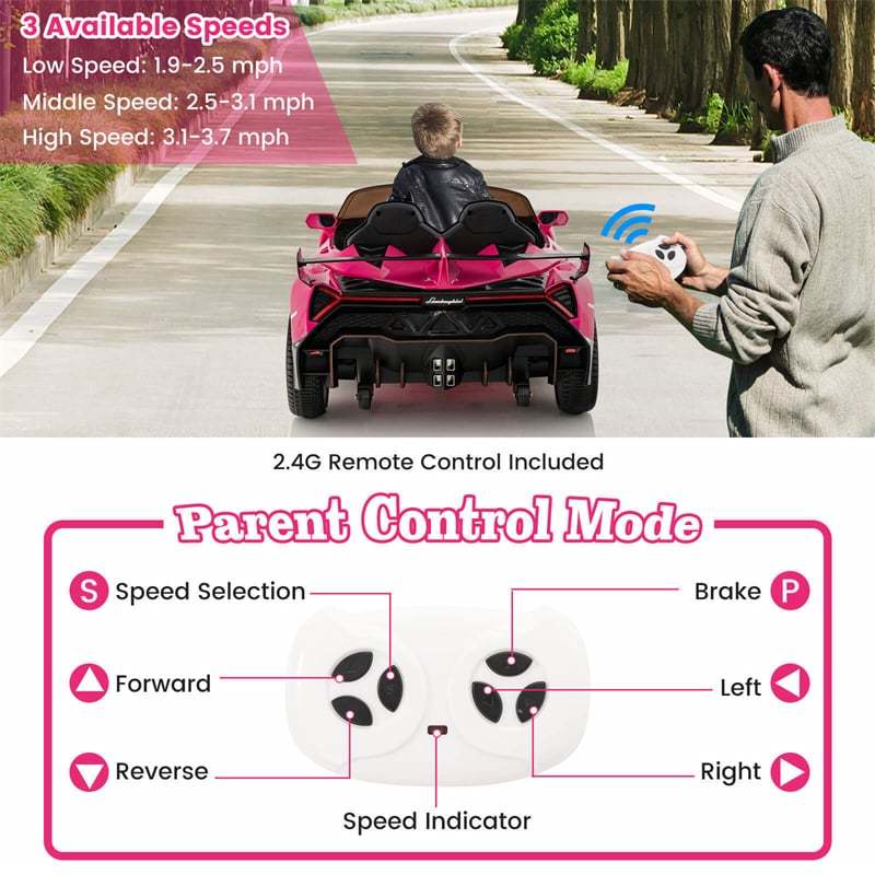 12V Kids Ride-On Car, Licensed Lamborghini 4WD Sports Car with Remote, LED Lights, Hydraulic Doors, Battery-Powered Electric Vehicle, Ages 3-8