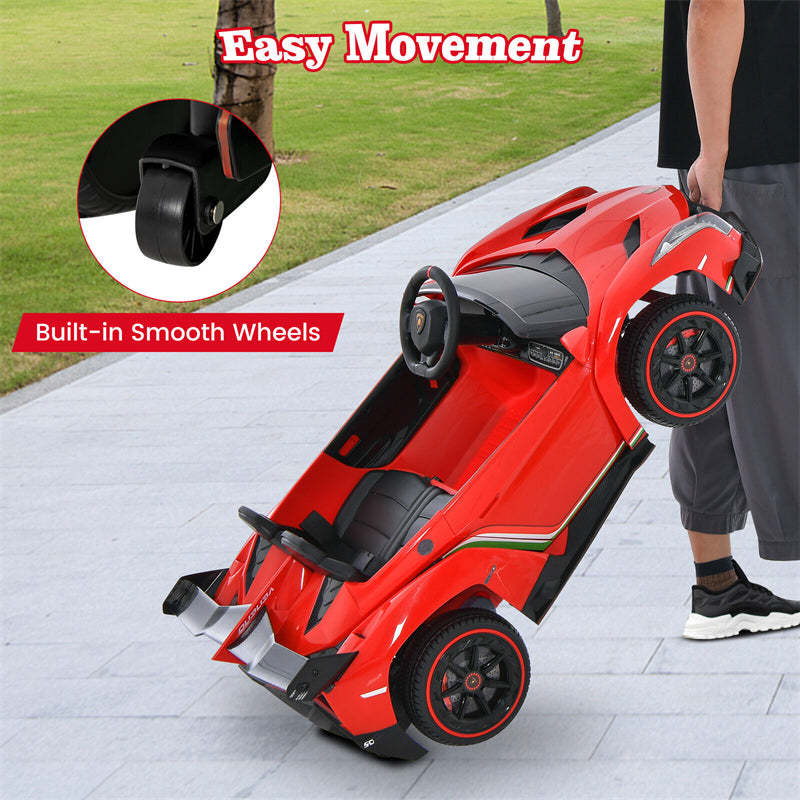 12V Kids Ride-On Car, Licensed Lamborghini 4WD Sports Car with Remote, LED Lights, Hydraulic Doors, Battery-Powered Electric Vehicle, Ages 3-8