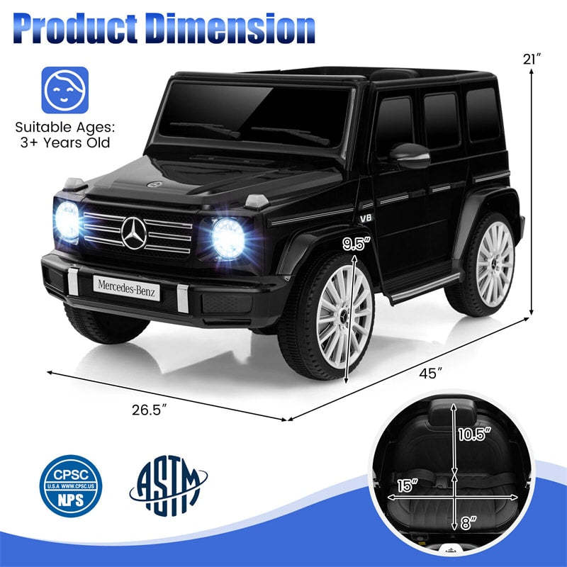 12V Kids Ride-On Car, Licensed Mercedes-Benz G500 Battery Powered Ride-On Truck with Remote Control, Rocking Mode & LED Lights for Child Age 3+