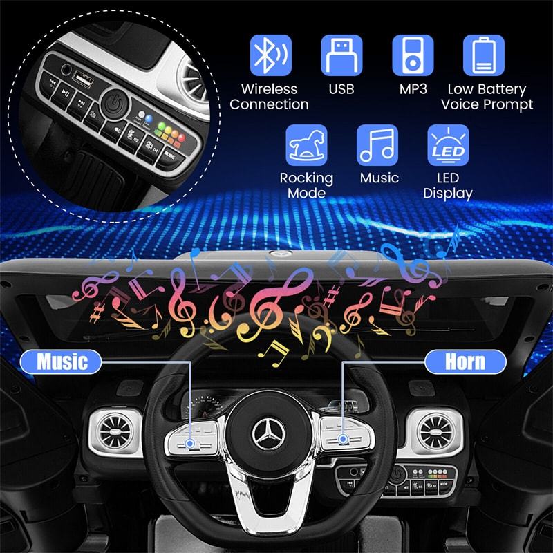 12V Kids Ride-On Car, Licensed Mercedes-Benz G500 Battery Powered Ride-On Truck with Remote Control, Rocking Mode & LED Lights for Child Age 3+