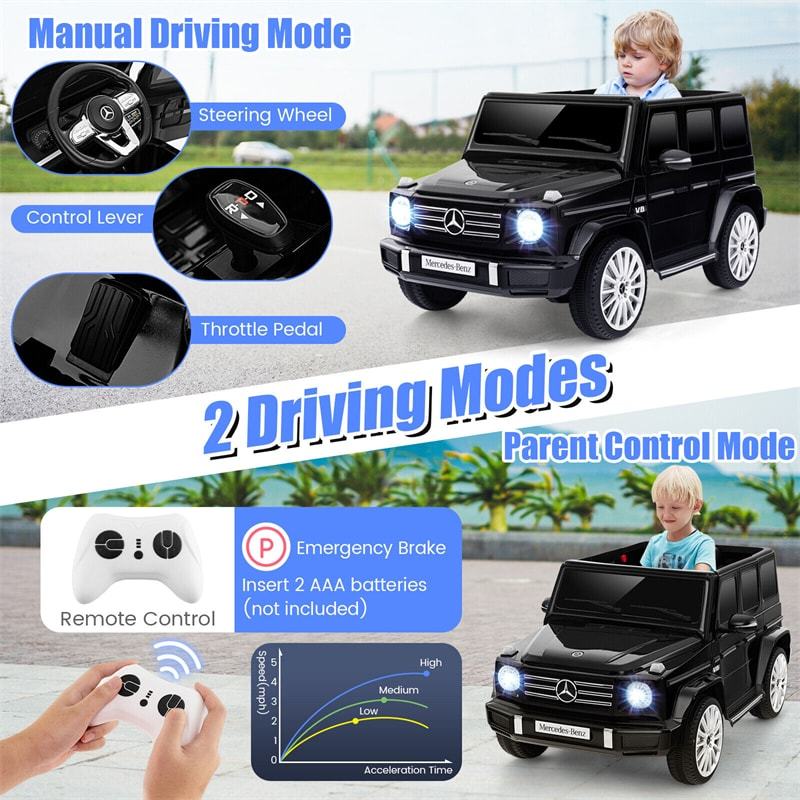 12V Kids Ride-On Car, Licensed Mercedes-Benz G500 Battery Powered Ride-On Truck with Remote Control, Rocking Mode & LED Lights for Child Age 3+
