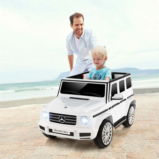12V Kids Ride-On Car, Licensed Mercedes-Benz G500 Battery Powered Ride-On Truck with Remote Control, Rocking Mode & LED Lights for Child Age 3+