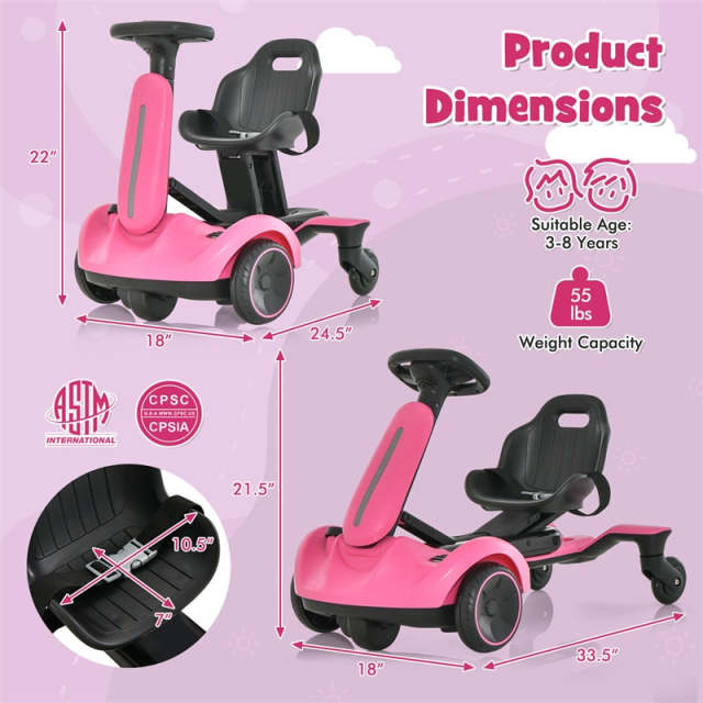 6V Electric Kids Ride-On Drift Car with 360° Spin, 2-Position Adjustable Seat, Horn & Engine, Drifting Go Kart Toy for Boys & Girls