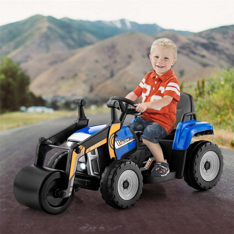 Kids Ride On Road Roller Car 12V Battery Electric Tractor with Remote Control & Adjustable Drum Roller, Ride On Construction Vehicle for Kids