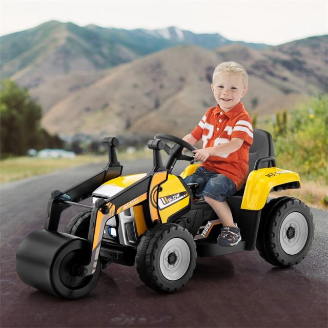 Kids Ride On Road Roller Car 12V Battery Electric Tractor with Remote Control & Adjustable Drum Roller, Ride On Construction Vehicle for Kids