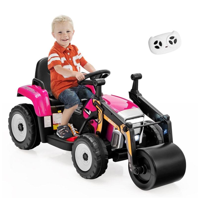 Kids Ride On Road Roller Car 12V Battery Electric Tractor with Remote Control & Adjustable Drum Roller, Ride On Construction Vehicle for Kids