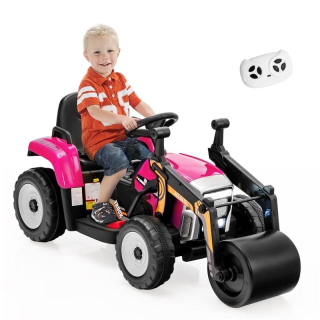 Kids Ride On Road Roller Car 12V Battery Electric Tractor with Remote Control & Adjustable Drum Roller, Ride On Construction Vehicle for Kids