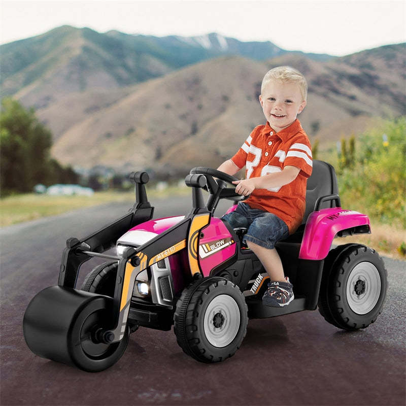 Kids Ride On Road Roller Car 12V Battery Electric Tractor with Remote Control & Adjustable Drum Roller, Ride On Construction Vehicle for Kids