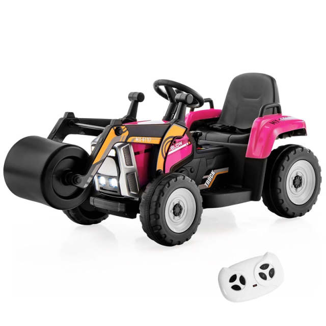 Kids Ride On Road Roller Car 12V Battery Electric Tractor with Remote Control & Adjustable Drum Roller, Ride On Construction Vehicle for Kids