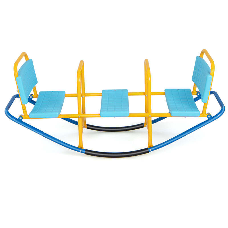 Kids Rocking Seesaw, 3 Person Heavy-Duty Metal Teeter Totter Seesaw with Easy-Grip Handles, Indoor/Outdoor Rocking Toy for Toddlers Ages 3-8