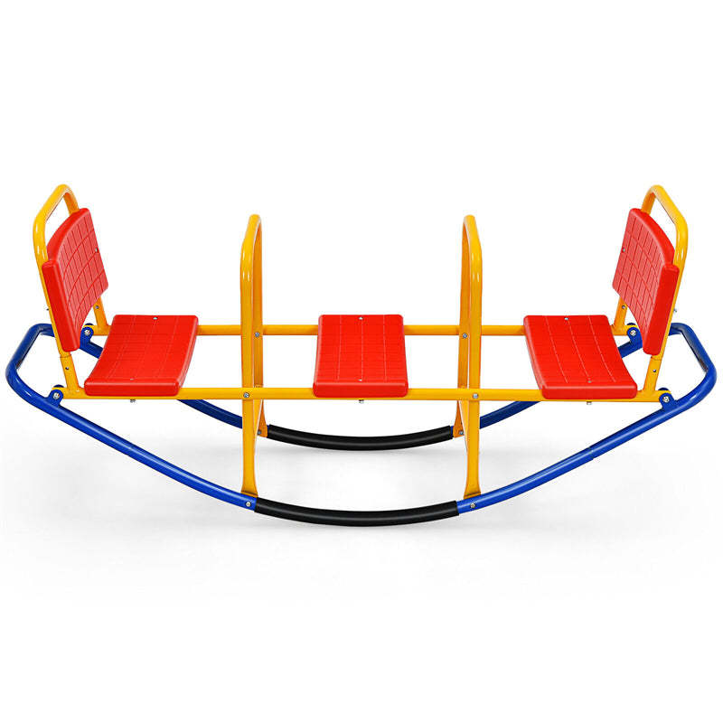 Kids Rocking Seesaw, 3 Person Heavy-Duty Metal Teeter Totter Seesaw with Easy-Grip Handles, Indoor/Outdoor Rocking Toy for Toddlers Ages 3-8