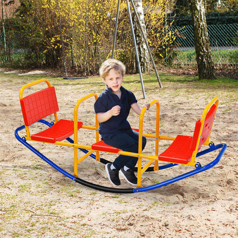 Kids Rocking Seesaw, 3 Person Heavy-Duty Metal Teeter Totter Seesaw with Easy-Grip Handles, Indoor/Outdoor Rocking Toy for Toddlers Ages 3-8