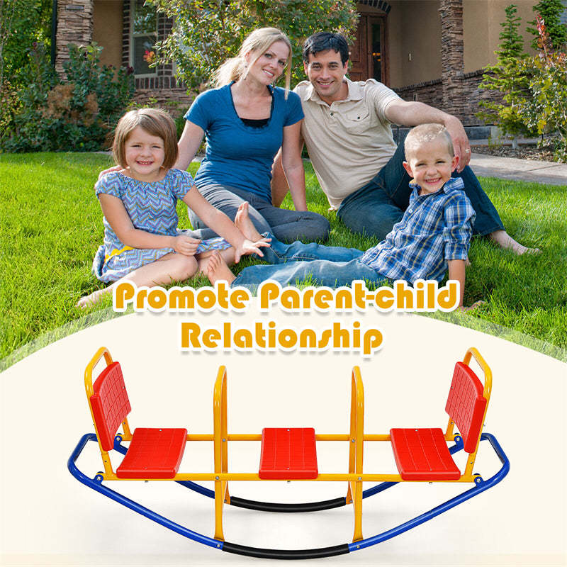 Kids Rocking Seesaw, 3 Person Heavy-Duty Metal Teeter Totter Seesaw with Easy-Grip Handles, Indoor/Outdoor Rocking Toy for Toddlers Ages 3-8