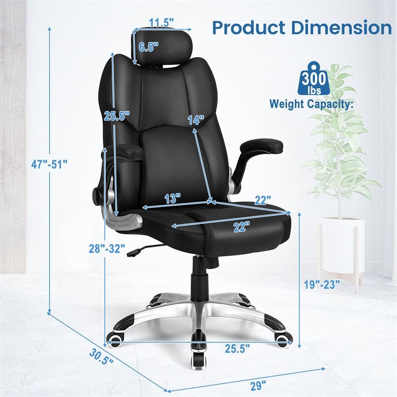 Kneading Massage Executive Office Chair, Faux Leather Swivel Desk Chair with Adjustable Headrest, Lumbar Support, Flip-up Armrests & Remote Control