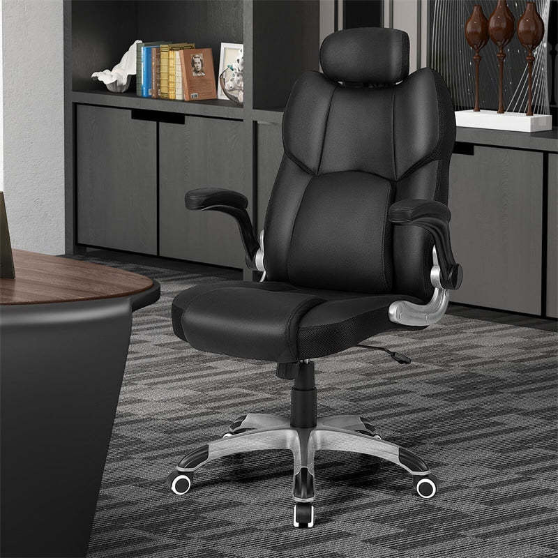 Kneading Massage Executive Office Chair, Faux Leather Swivel Desk Chair with Adjustable Headrest, Lumbar Support, Flip-up Armrests & Remote Control