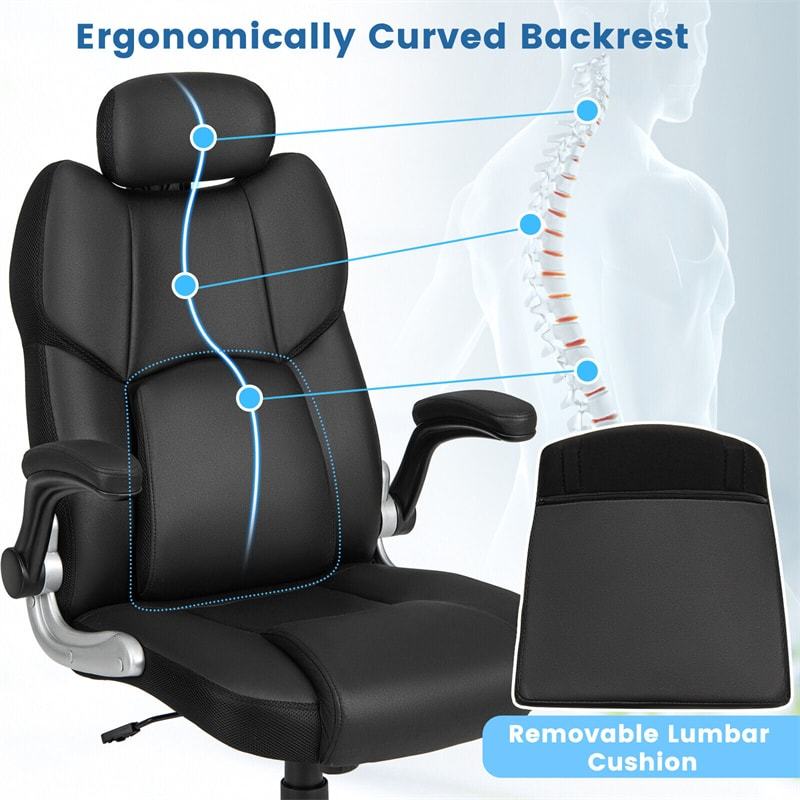 Kneading Massage Executive Office Chair, Faux Leather Swivel Desk Chair with Adjustable Headrest, Lumbar Support, Flip-up Armrests & Remote Control