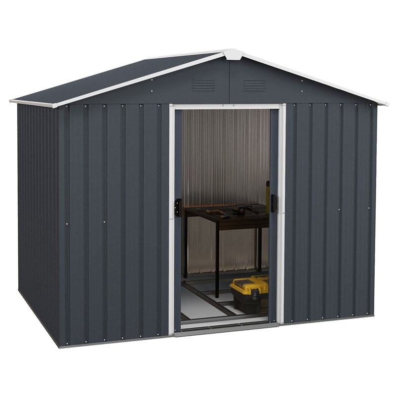 Large Metal Storage Shed 5.7' x 7.5' Outdoor Garden Tool House Bike Shed with Ground Foundation Frame & Lockable Sliding Door