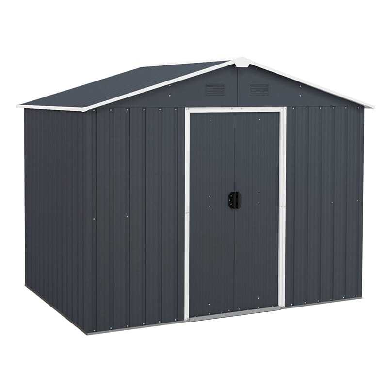 Large Metal Storage Shed 5.7' x 7.5' Outdoor Garden Tool House Bike Shed with Ground Foundation Frame & Lockable Sliding Door
