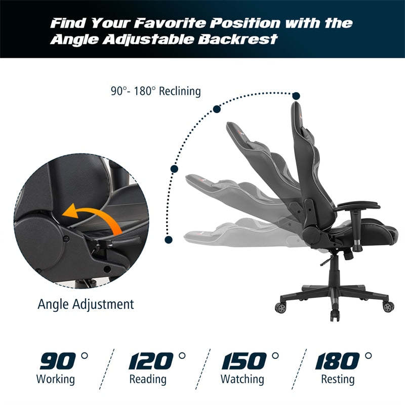 Adjustable Massage Gaming Chair High Back PU Leather Racing Gaming Chair Office Computer Reclining Chair with Lumbar Support