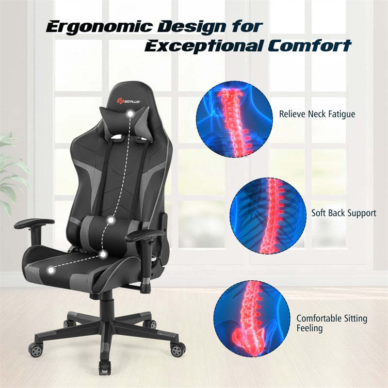 Adjustable Massage Gaming Chair High Back PU Leather Racing Gaming Chair Office Computer Reclining Chair with Lumbar Support
