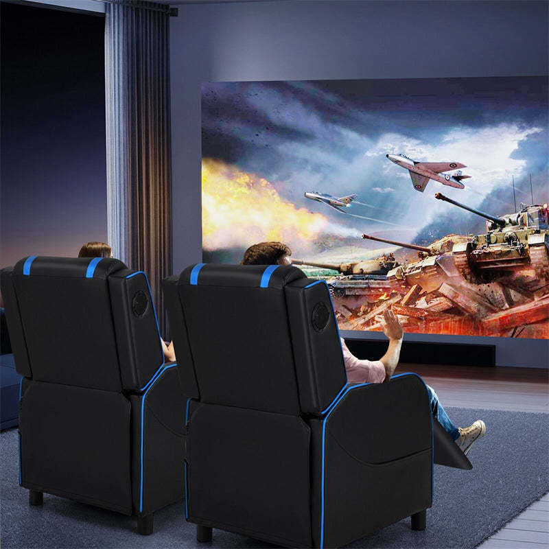 Gaming Recliner PU Leather Massage Gaming Chair with Bluetooth Speaker, Retractable Footrest & Lumbar Pillow, Single Ergonomic Gaming Sofa