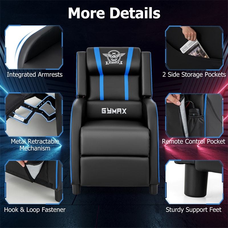 Gaming Recliner PU Leather Massage Gaming Chair with Bluetooth Speaker, Retractable Footrest & Lumbar Pillow, Single Ergonomic Gaming Sofa