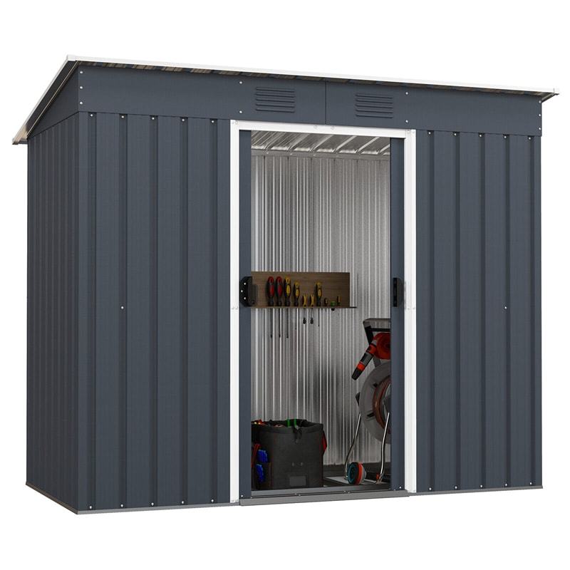 Metal Storage Shed 3.6' x 7.1' Garden Shed Tool House with Floor Base & Lockable Door for Outdoor Patio Backyard Lawn
