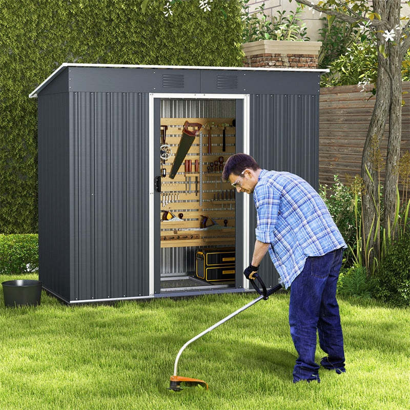 Metal Storage Shed 3.6' x 7.1' Garden Shed Tool House with Floor Base & Lockable Door for Outdoor Patio Backyard Lawn