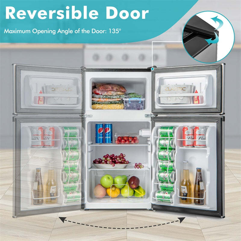 2 Door Mini Fridge 3.2 Cu.Ft. Compact Refrigerator with Freezer for Bedroom Dorm Apartment Office