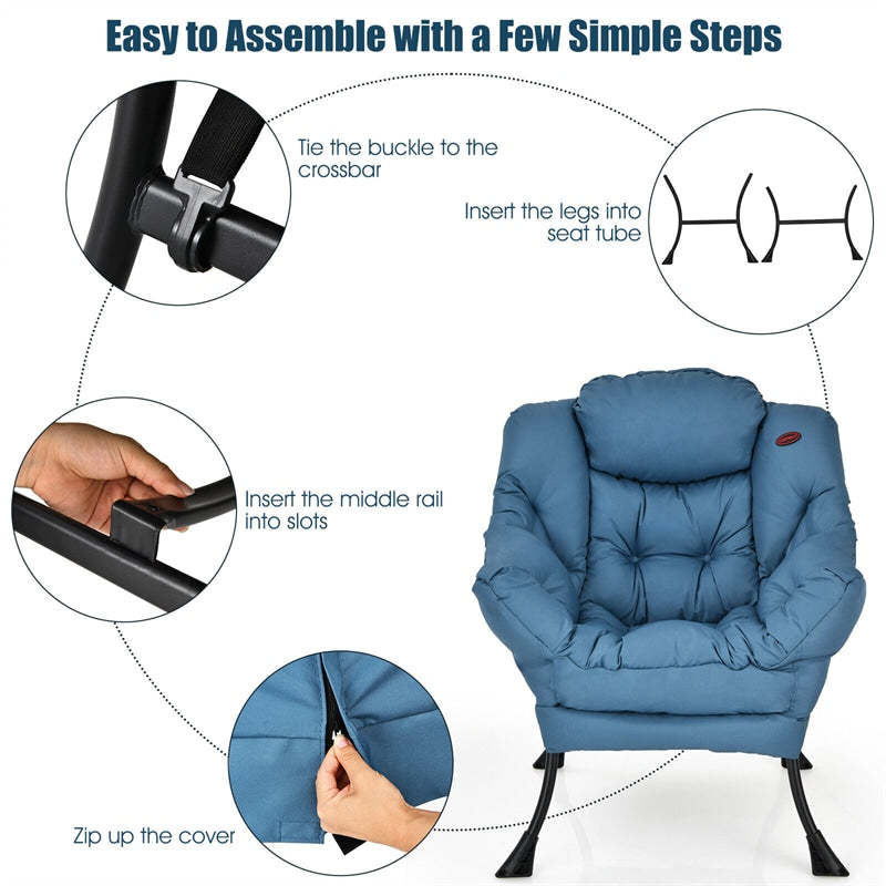 Modern Fabric Lazy Chair Upholstered Accent Sofa Chair Padded Leisure Lounge Armchair with Storage Pocket