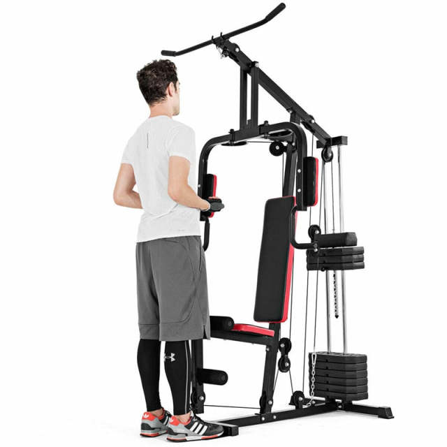 Multifunction Home Gym System, Weight Training Exercise Machine with 100lbs Weight Stack, All-in-One Strength Training Equipment for Full Body Workout