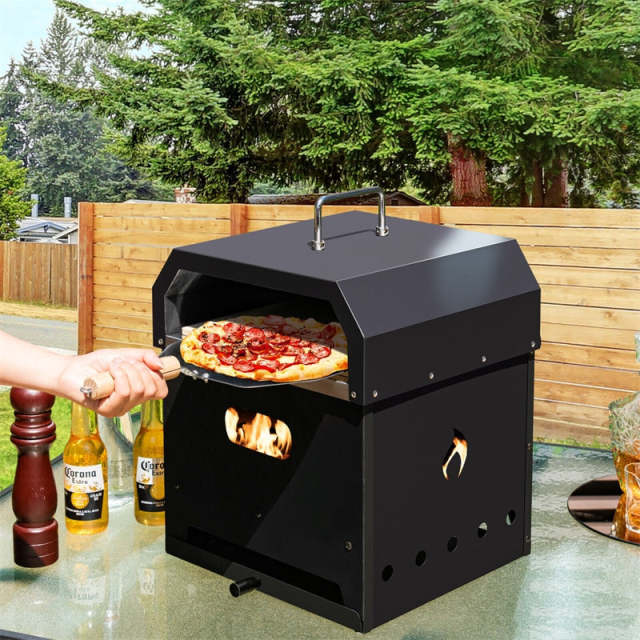 4-in-1 Multipurpose Outdoor Pizza Oven Wood Fired Pizza Oven 2-Layer Detachable Grill Oven & Fire Pit with Pizza Stone, Waterproof Cover for Camping
