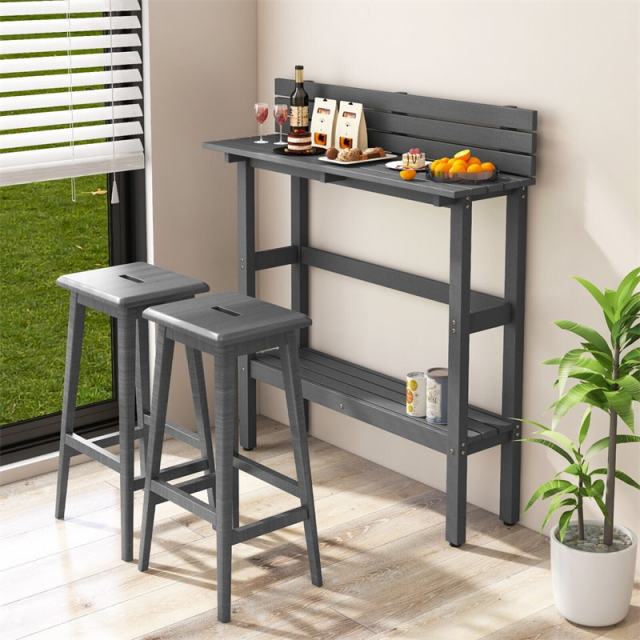 Outdoor Bar Table 48" Pub Height Patio Table All-Weather Narrow Dining Table with Storage Shelf & Adjustable Foot Pads
