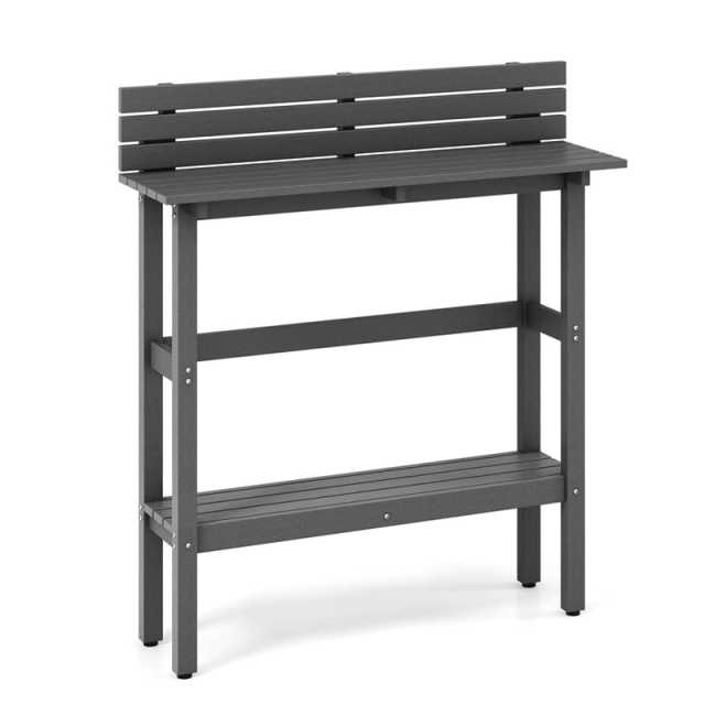 Outdoor Bar Table 48" Pub Height Patio Table All-Weather Narrow Dining Table with Storage Shelf & Adjustable Foot Pads