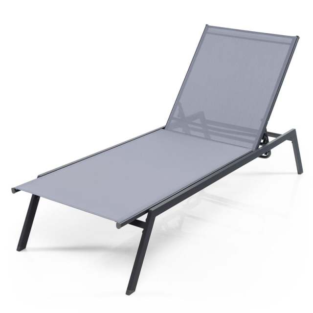 Outdoor Chaise Lounge Chair with 6-Position Adjustable Backrest & Quick-Dry Fabric, Reclining Sun Lounger for Poolside, Backyard & Patio