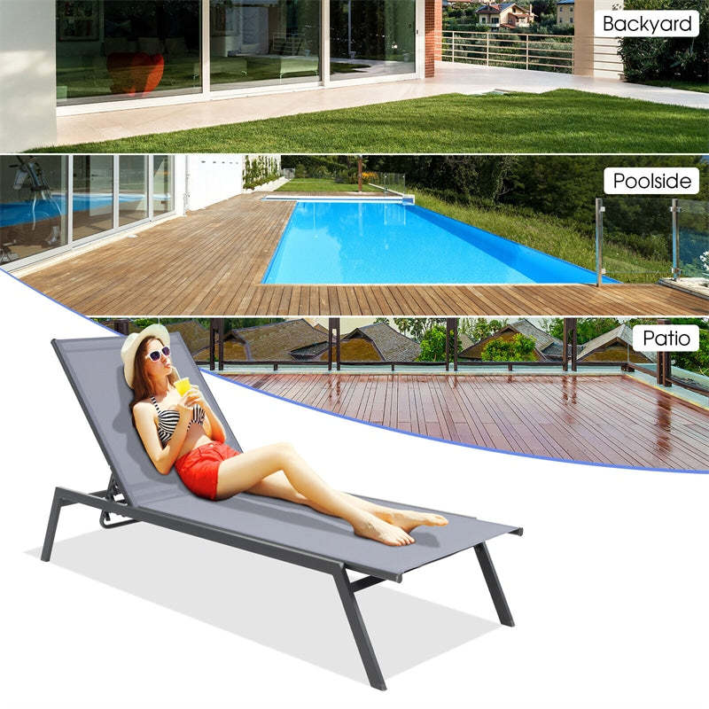 Outdoor Chaise Lounge Chair with 6-Position Adjustable Backrest & Quick-Dry Fabric, Reclining Sun Lounger for Poolside, Backyard & Patio