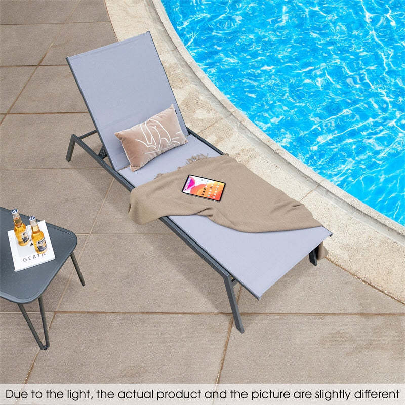 Outdoor Chaise Lounge Chair with 6-Position Adjustable Backrest & Quick-Dry Fabric, Reclining Sun Lounger for Poolside, Backyard & Patio