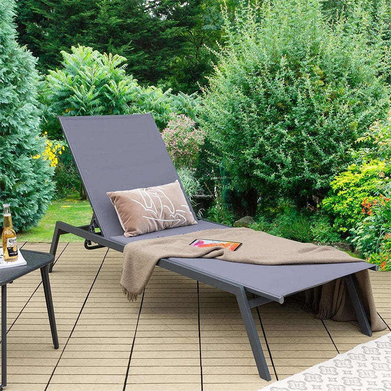 Outdoor Chaise Lounge Chair with 6-Position Adjustable Backrest & Quick-Dry Fabric, Reclining Sun Lounger for Poolside, Backyard & Patio
