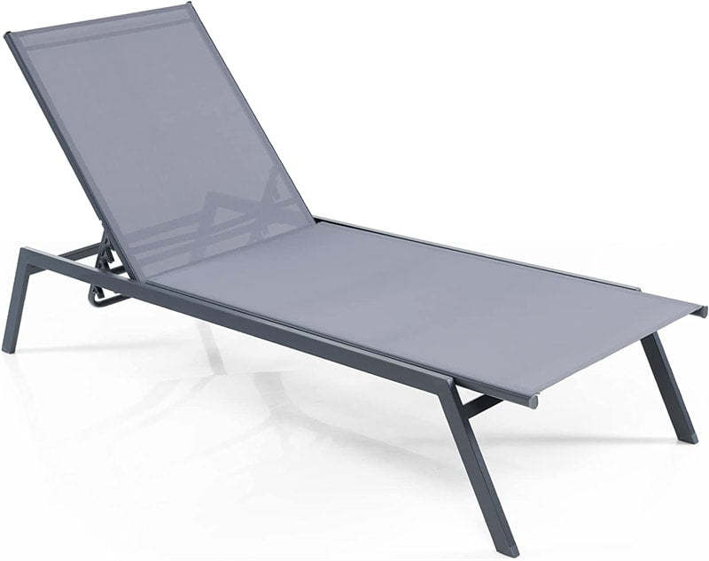 Outdoor Chaise Lounge Chair with 6-Position Adjustable Backrest & Quick-Dry Fabric, Reclining Sun Lounger for Poolside, Backyard & Patio