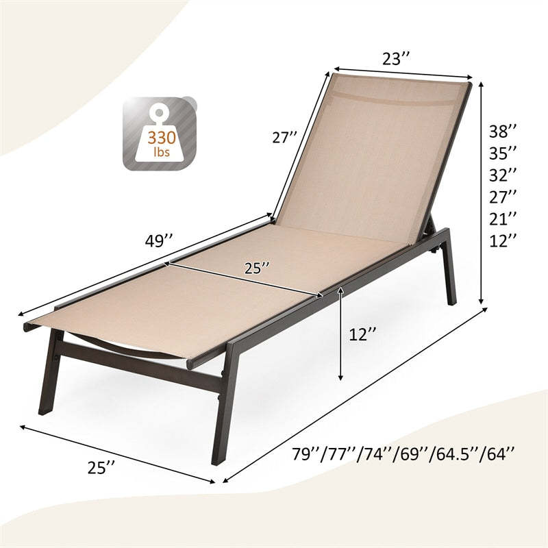 Outdoor Chaise Lounge Chair Reclining Pool Chair with 6-Position Adjustable Backrest