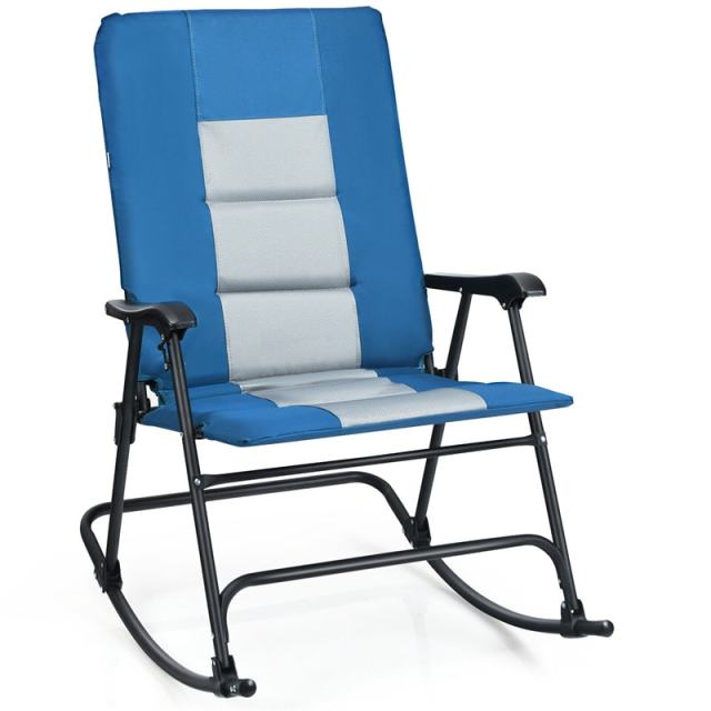 Oversized Folding Rocking Chair with Padded Seat & Metal Frame, Portable Patio Lounge Rocker for Camping, Backyard, 500 lbs Capacity