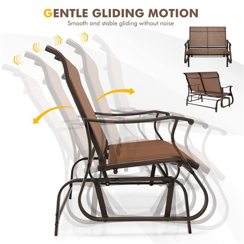 2-Person Outdoor Glider Bench with Steel Frame, Breathable Fabric & High Back, 660lbs Capacity Patio Swing Glider Loveseat for Backyard Poolside Porch